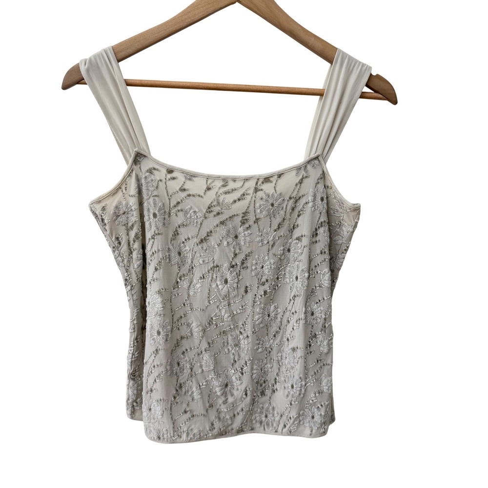 Armani Collezioni Tank Top Size 48 Grey Floral Velvet Burnout Square Neck Italy